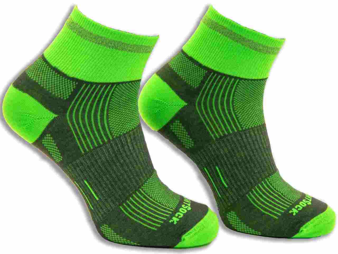Run Reflective - Quarter Socks - Grey/Green - Run Refletive Quarter Sock Grey Green
