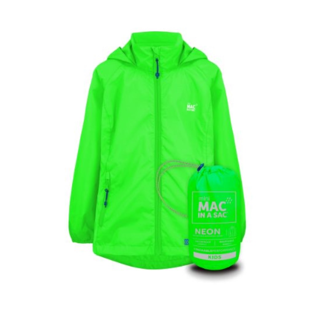 Mini Neon 2 Packable Jacket (neon green) - front with sac - neon green