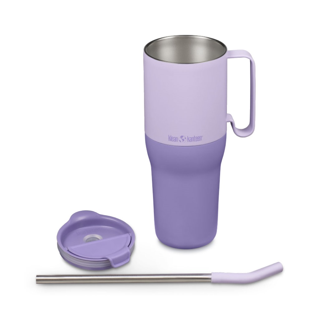 KK Rise 1064ml/36oz Tumbler Flip Straw Lid - front with all parts - bloom